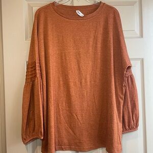 Tickled Teal Light Rust/Cinnamon Balloon Sleeve Scoop Neck Top, NWOT, Size‎ XL